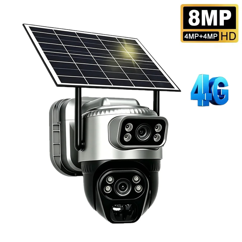 Caméra Solaire 4G V380 Pro 8MP Double Objectif PTZ 350° SIM Incluse PIR Suivi IA Vision Nocturne IP66 – CLEVI Paris