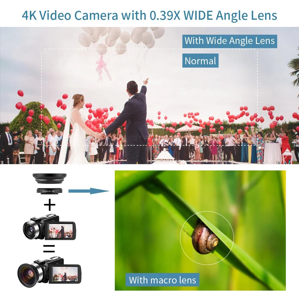 Caméscope Professionnel 4K 48MP WiFi Zoom 18x Écran Tactile 3" 270° – CLEVI Paris