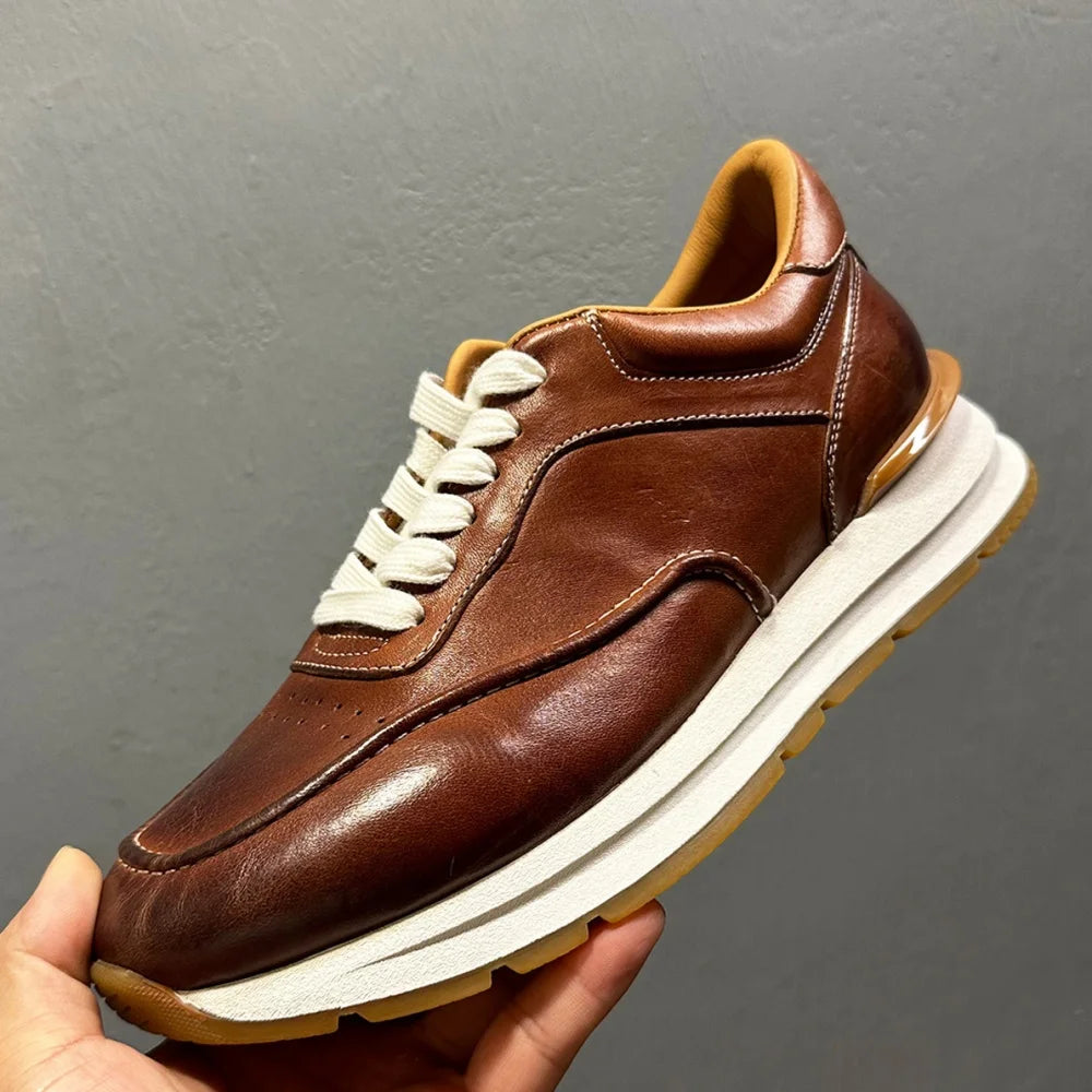 Sneakers Artisanales Cuir de Cheval Homme Bout Rond Rétro Respirant QHCCID – CLEVI Paris