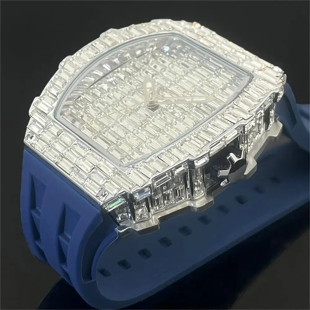 Montre Homme PLADEN Hip Hop – Cadran Carré Diamant, Bracelet Silicone, Style Luxe Urban