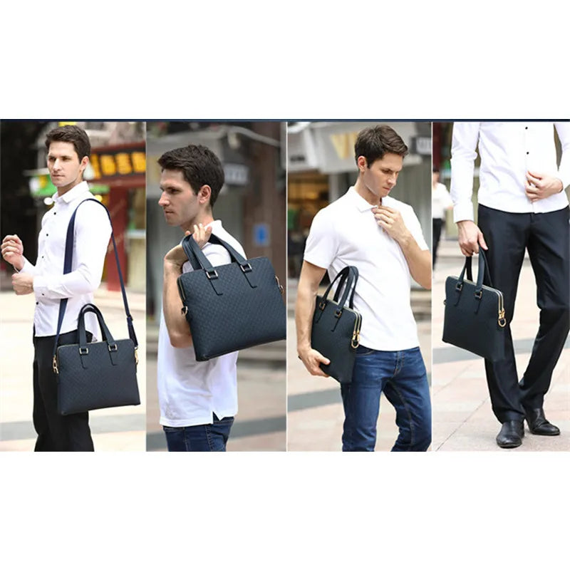 Serviette Homme Cuir Véritable Motif Carreaux Laptop 14" 38x7x30cm – CLEVI Paris