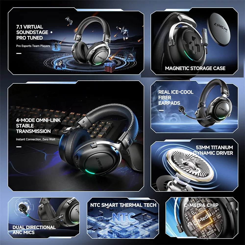 HaaYot Zaodon Casque Gaming Bluetooth 6.0 7.1 Surround 15ms PS5/PC – CLEVI Paris