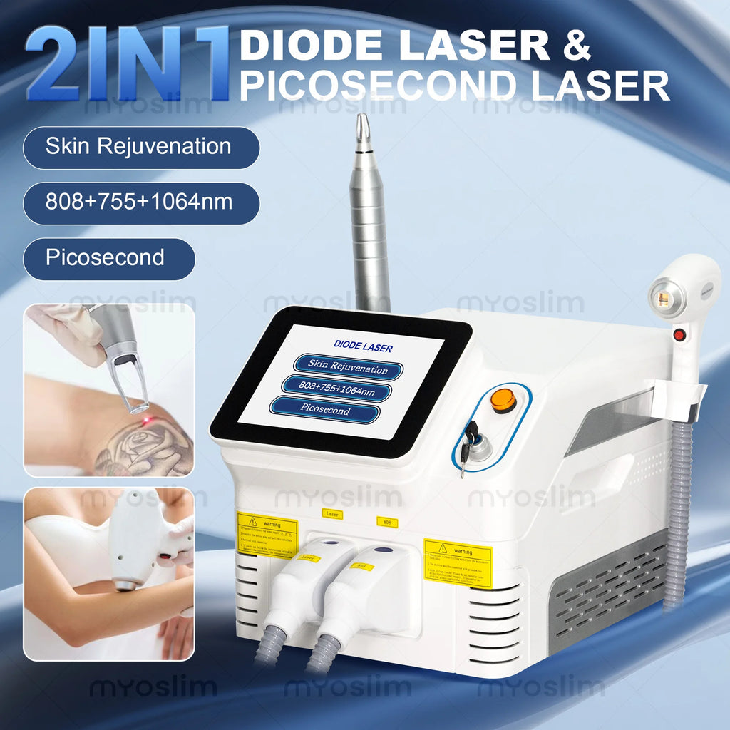 Machine 2-en-1 Épilation Laser Diode 755nm 808nm 1064nm & Picoseconde Tatouage Pigments – CLEVI Paris