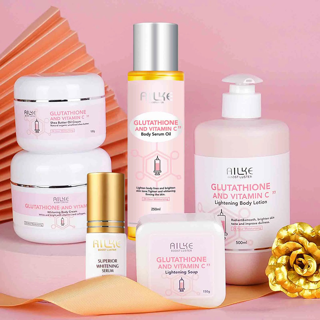 Gamme Éclaircissante AILKE – Vitamine C, Glutathion & Collagène – Teint Unifié, Taches Réduites & Peau Lumineuse