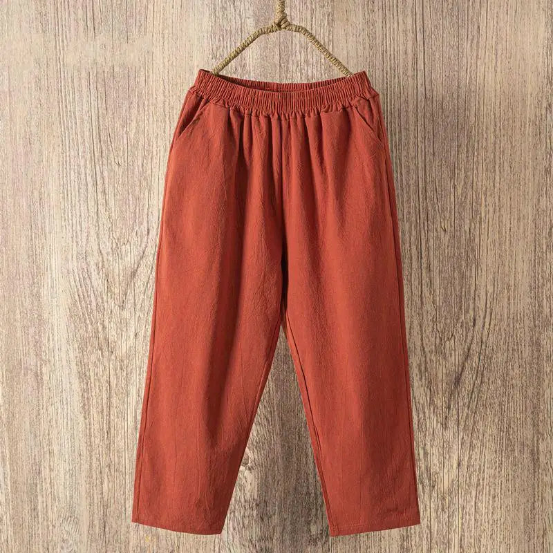 Sarouel Femme Coton Lin Casual Loose Taille Élastique Été – CLEVI Paris
