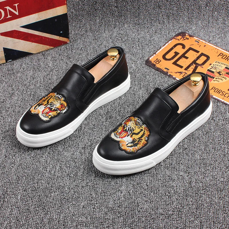 Loafers Homme Slip-On Broderie Plateforme Cuir | Noir – CLEVI Paris
