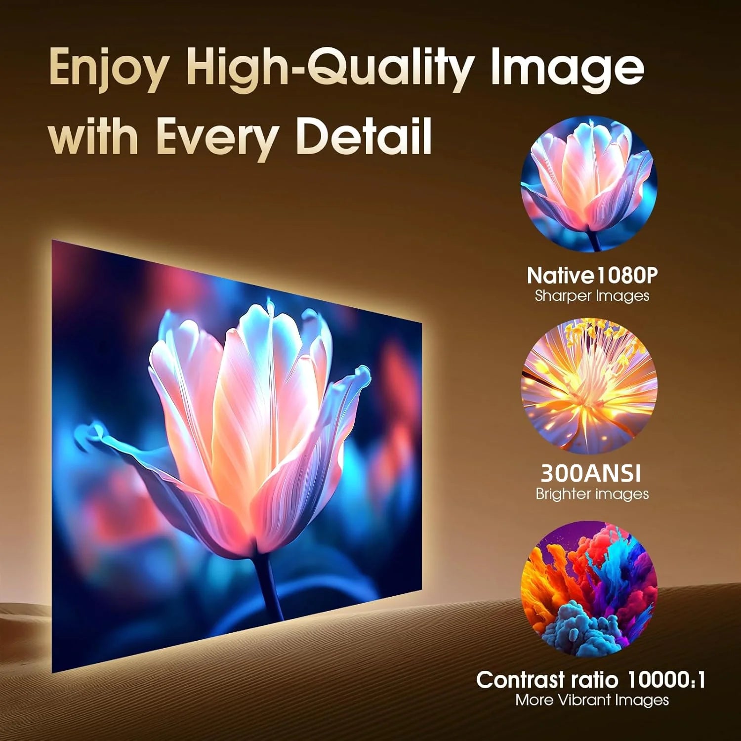 Projecteur Portable HY320 1080P 4K 300 ANSI WiFi 6 BT 5.2 Correction Auto Support 180° – CLEVI Paris