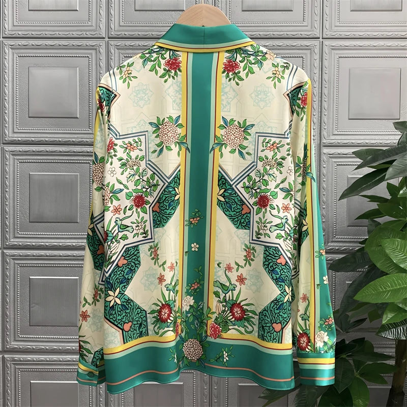 Chemise Femme Satin Fleurs Imprimé Vintage Manches Longues – CLEVI Paris