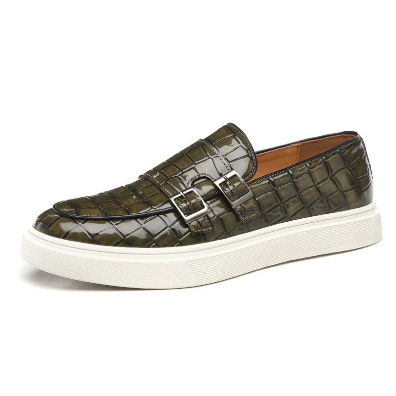Loafers Cuir Motif Crocodile Homme Semelle Épaisse Monk Strap | 4 Coloris – CLEVI Paris