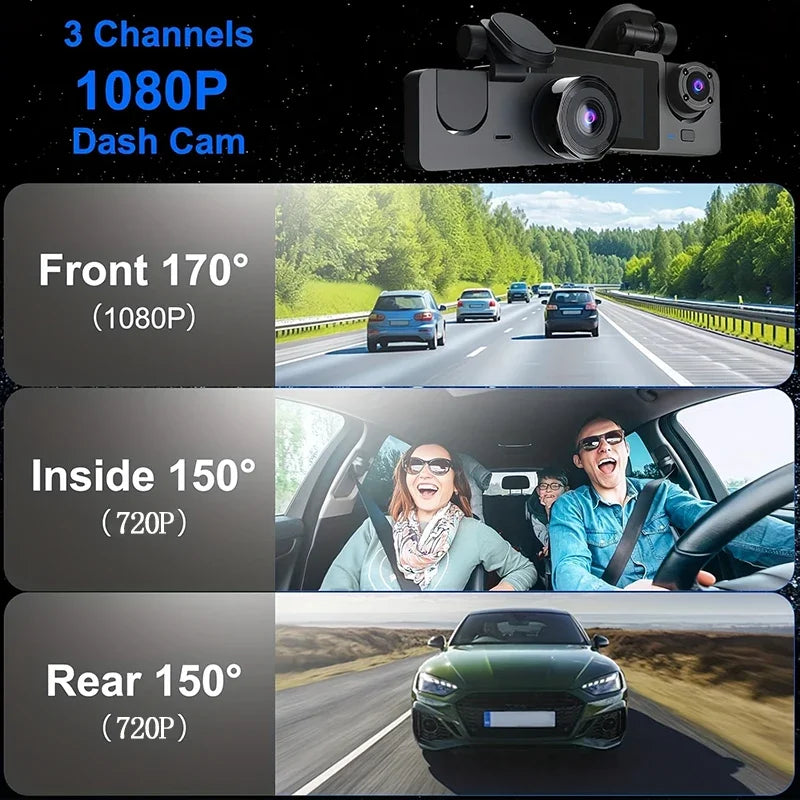 Dashcam 2/3 Canaux 1080p WiFi – Capteur Sony, Vision Nocturne Starlight, G-Sensor, Surveillance Parking – CLEVI Paris