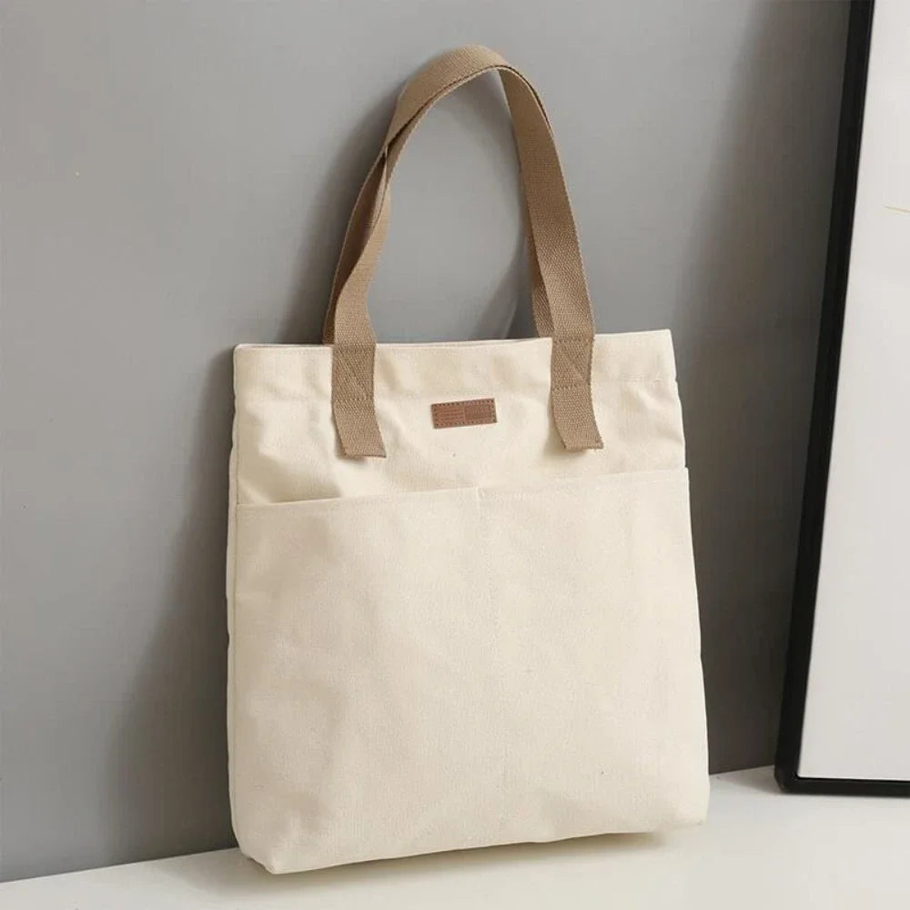 Tote Bag Canvas Souple Grande Capacité — 38x35cm, Unisexe, Blanc Vert Noir | CLEVI Paris