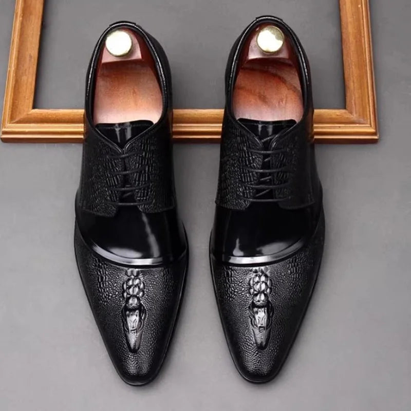 Oxford Homme Cuir Véritable Motif Crocodile Embossé Bout Pointu – CLEVI Paris