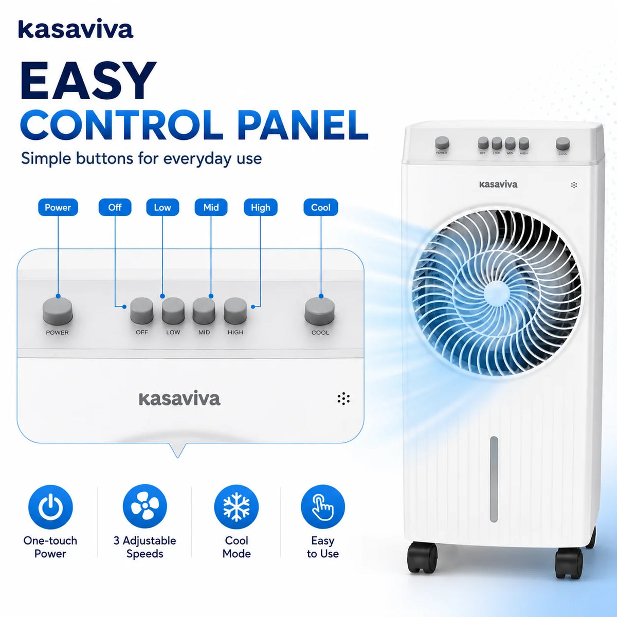 Rafraîchisseur d’air évaporatif 60 W à roulettes – CLEVI Paris