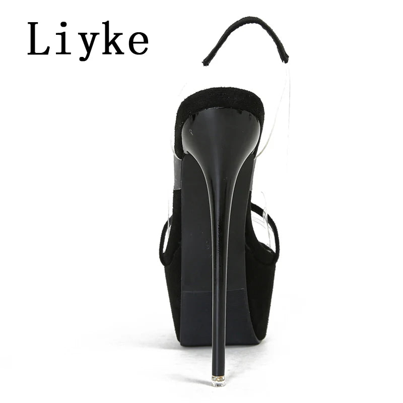 Sandales Transparentes Liyke 16cm – Imprimé Serpent, Plateforme, Bout Ouvert, Soirée, 34-40