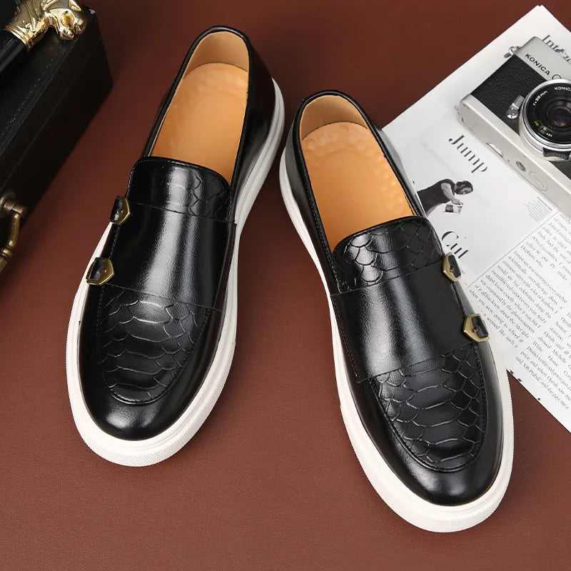 Mocassins Homme Style Britannique | Cuir Grain Serpent Slip-On