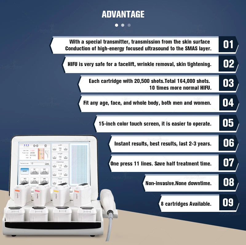 Machine HIFU 9D Professionnel 8 Cartouches Raffermissement Peau – CLEVI Paris