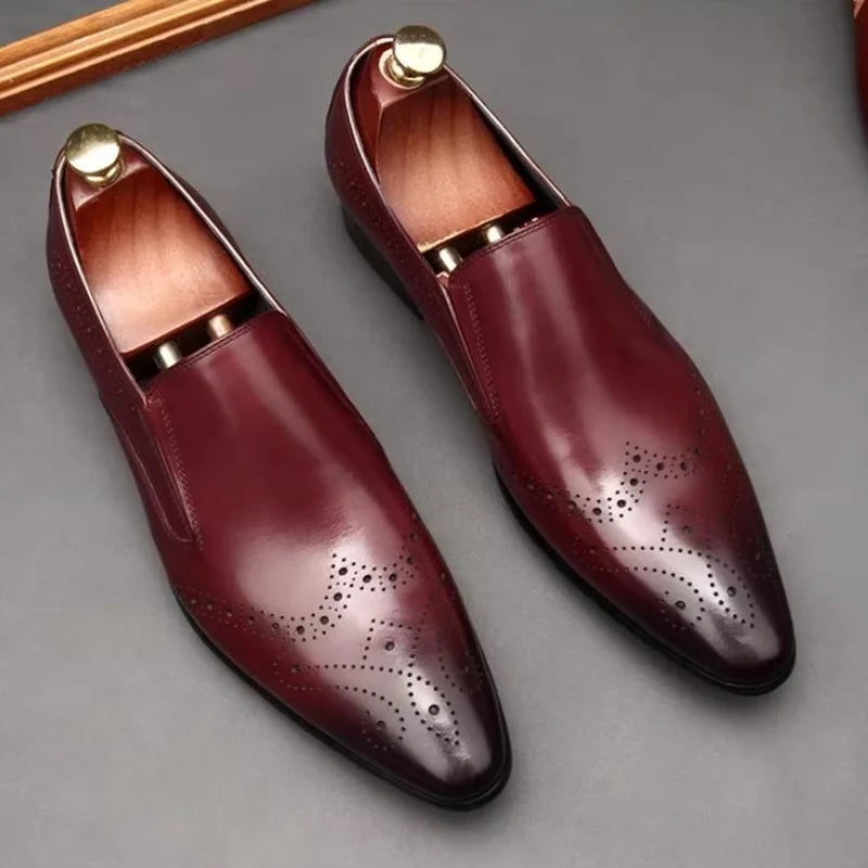 Mocassins Homme Cuir Véritable Brogue Bout Pointu Style Britannique Respirant – CLEVI Paris