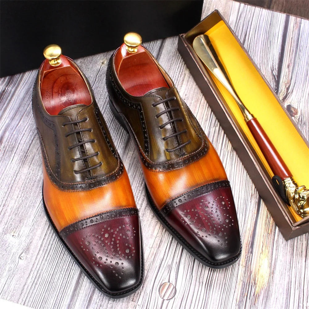 Oxford Brogue Homme Cuir de Veau Fait Main Cap Toe Bicolore Mariage Formel 2 Coloris – CLEVI Paris