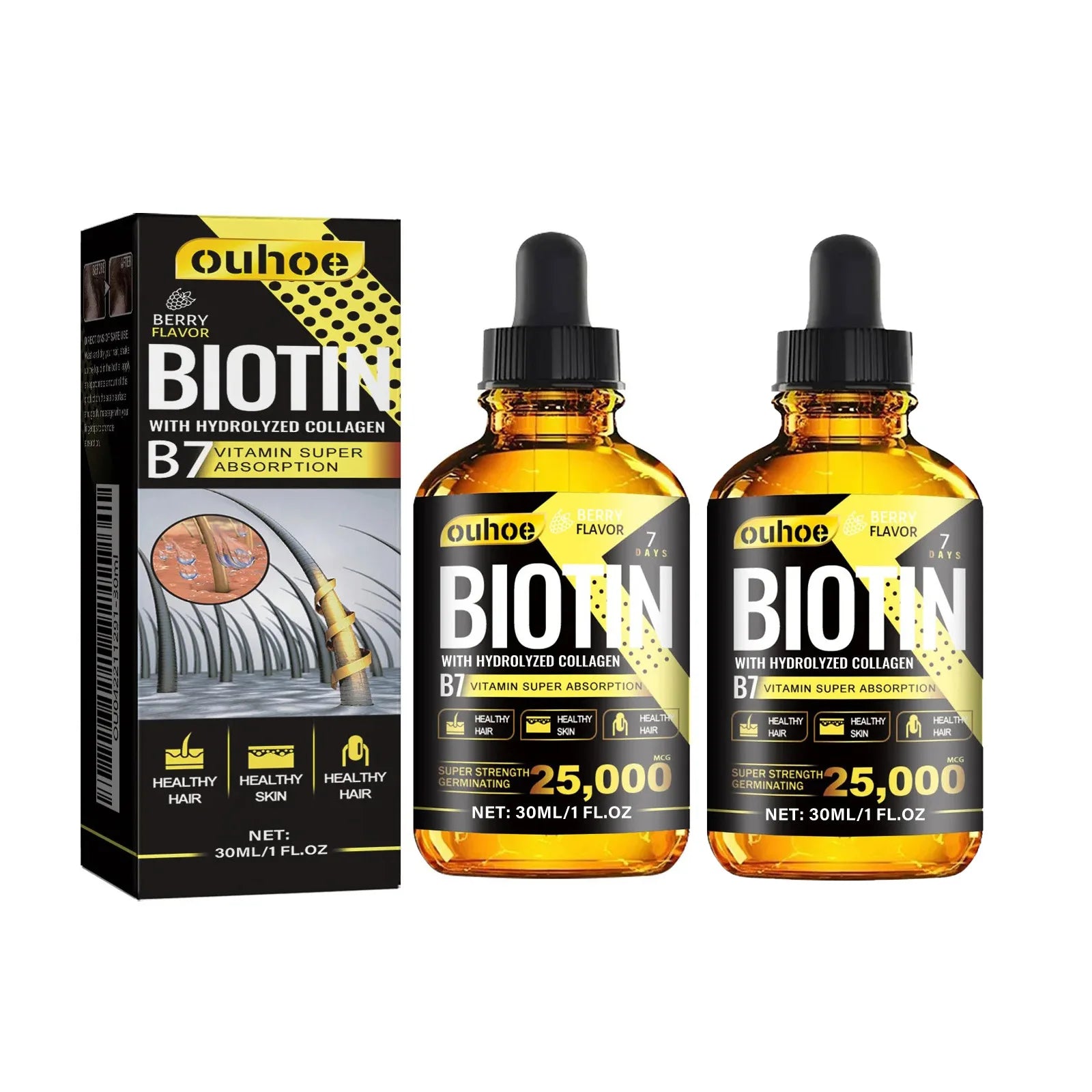 Huile Capillaire Collagène & Vitamine B7 Anti-Chute Repousse Sans Rinçage 30ml – CLEVI Paris