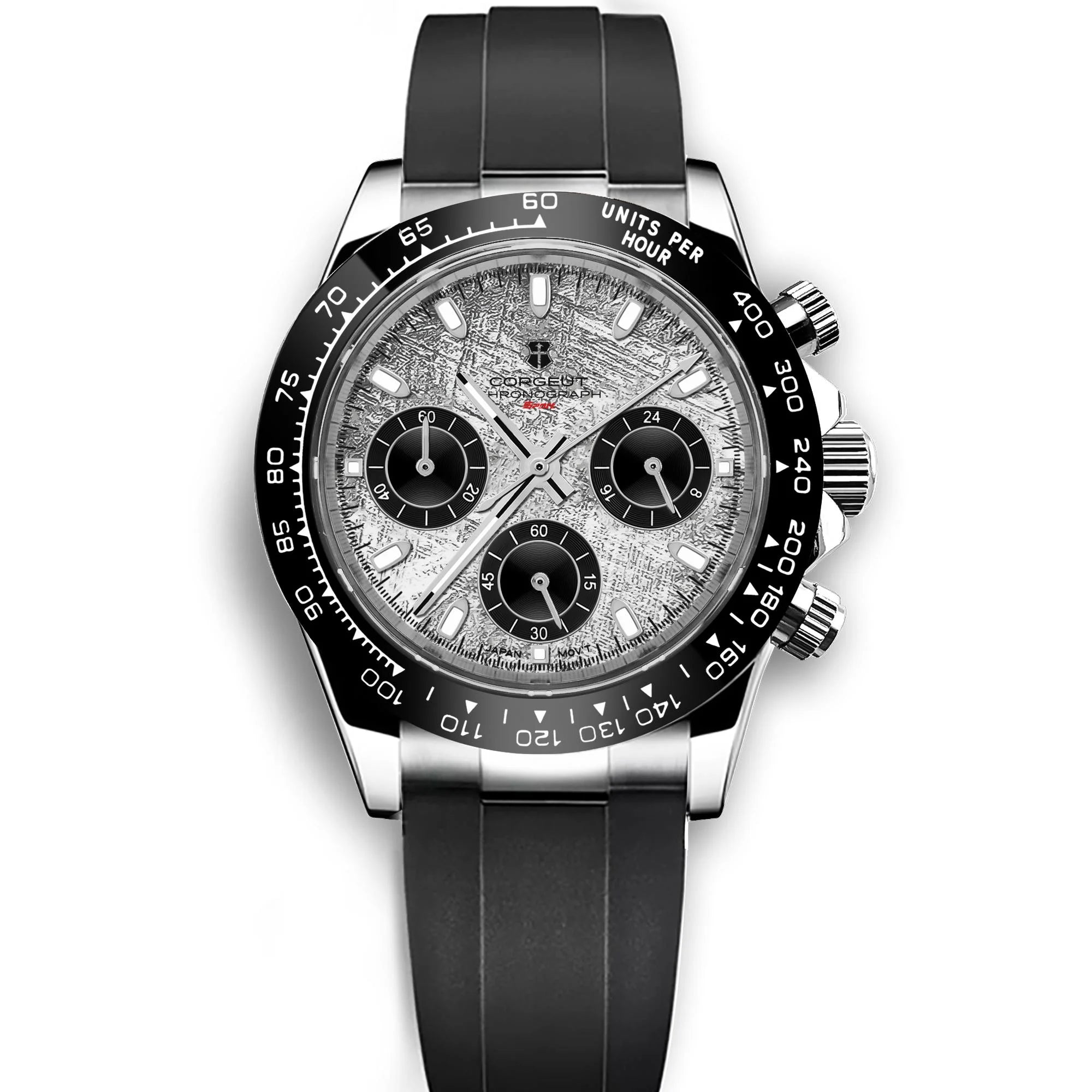 Montre Chronographe Homme Corgeut 9002 Quartz VK63 Saphir 100m Silicone – CLEVI Paris
