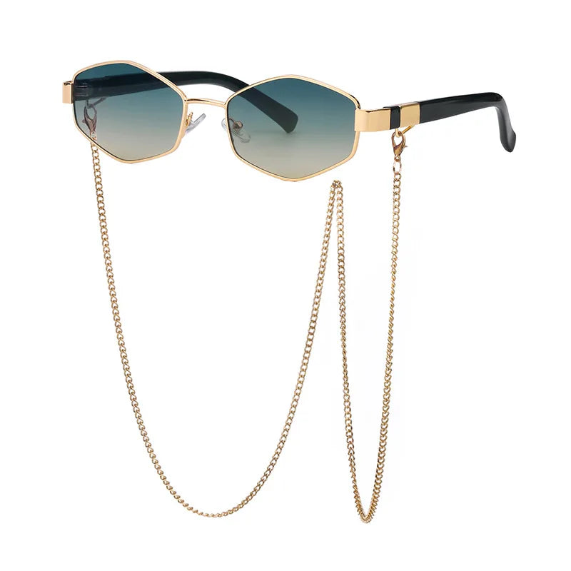 Lunettes de soleil femme polygonales avec chaîne – CLEVI Paris