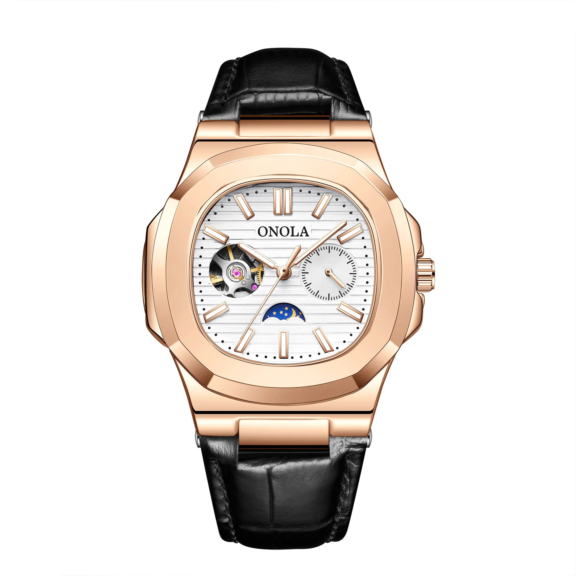 Montre ONOLA ON3855 – Mécanique Automatique Squelette, Aiguilles Lumineuses, Bracelet Cuir, Étanche 3 ATM – CLEVI Paris