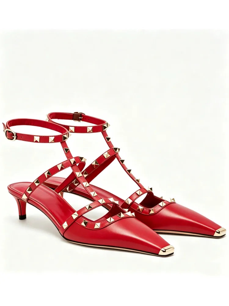 Sandales femme à talon fin et rivets – CLEVI Paris