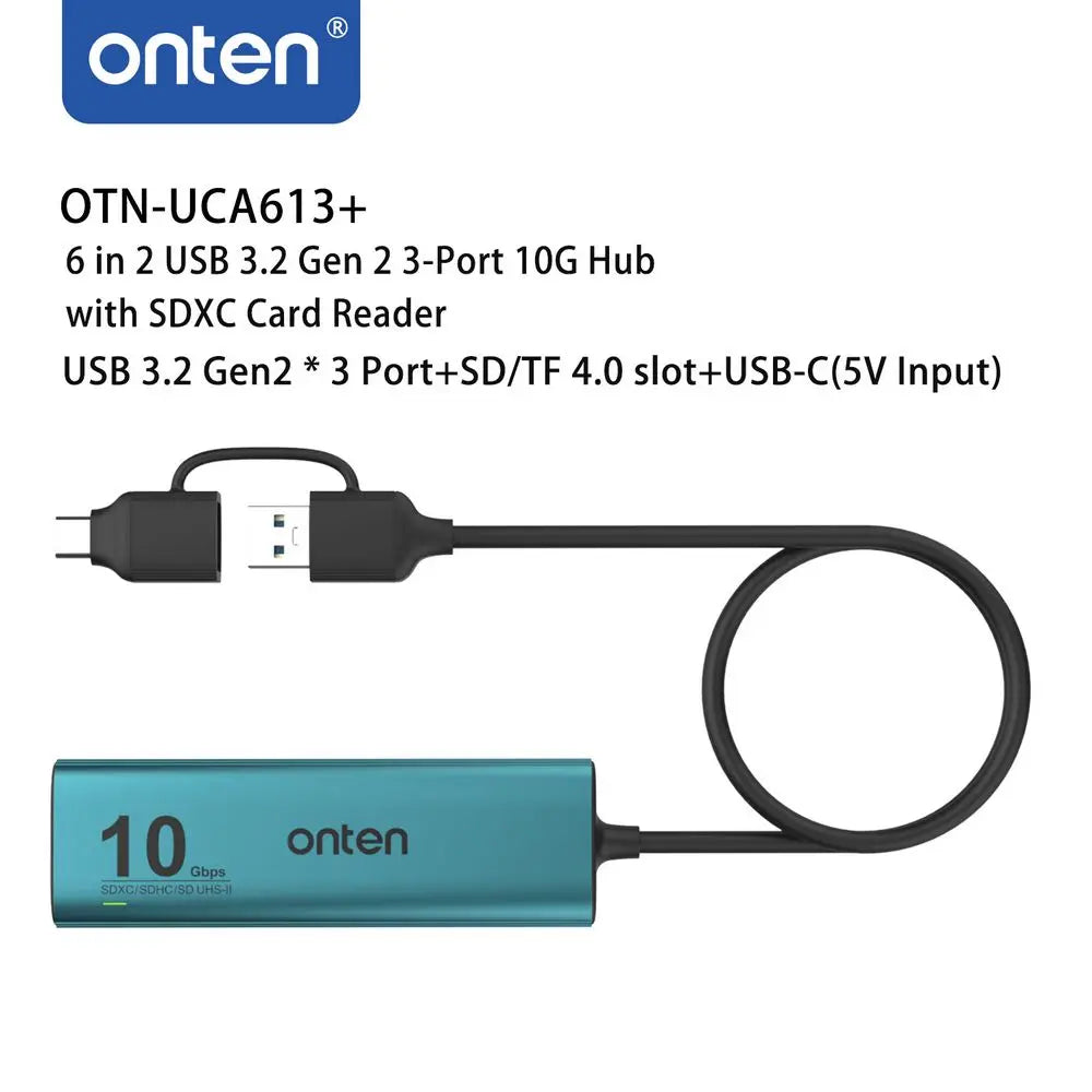 Hub USB-C A 6-en-1 ONTEN 10Gbps Lecteur SD TF UHS-II MacBook Laptop – CLEVI Paris