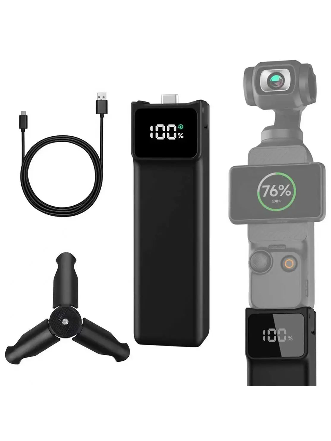 Contrôleur de Batterie Charge Rapide pour DJI Osmo Pocket 3/4 – Filetage 1/4" & Câble Type-C – CLEVI Paris