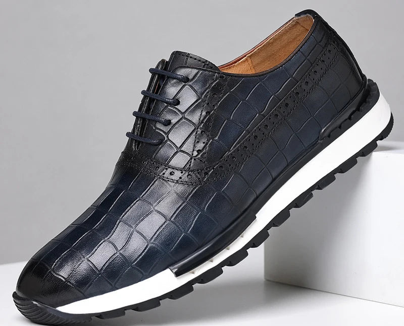 Sneakers Cuir Véritable Homme Luxe – Motif Tressé, Lacets – CLEVI Paris