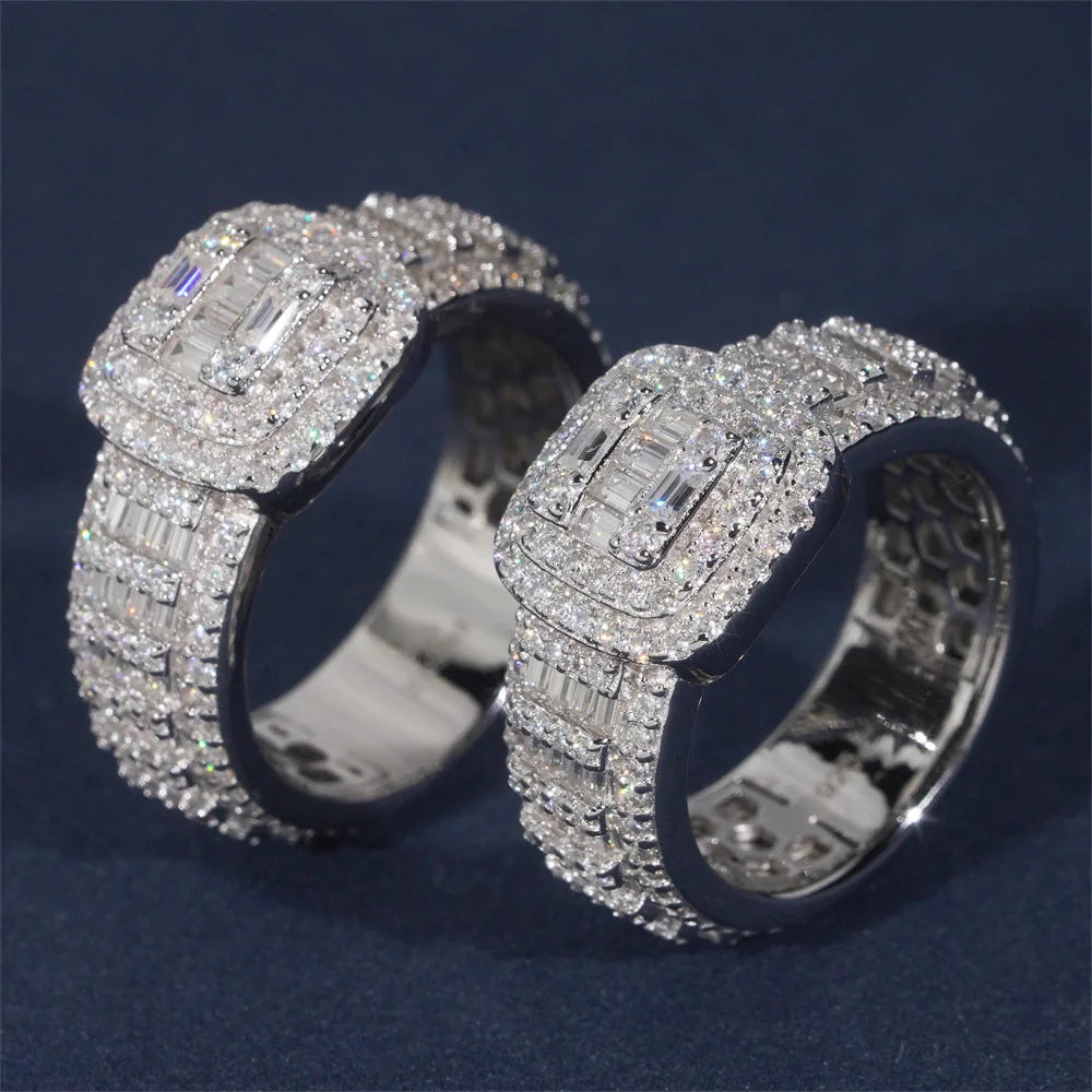 Bague Femme Iced Out Moissanite Baguette Halo Argent 925 – CLEVI Paris