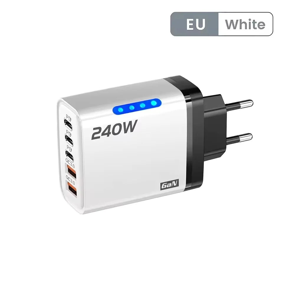 Chargeur GaN 5-en-1 USB-C 120W Quick Charge Prise EU Blanc – CLEVI Paris