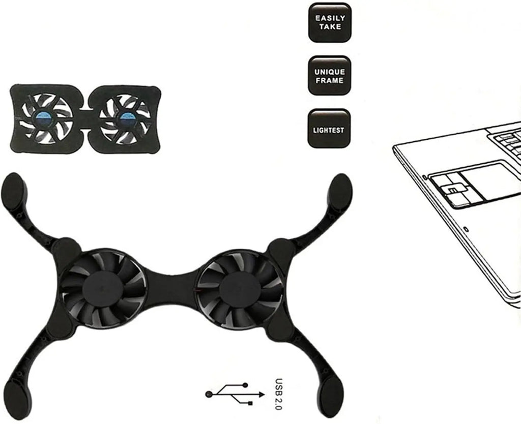 Support Ventilateur USB Double Fan Laptop Pliable | Refroidisseur Notebook 7-15 Pouces, ABS – CLEVI Paris