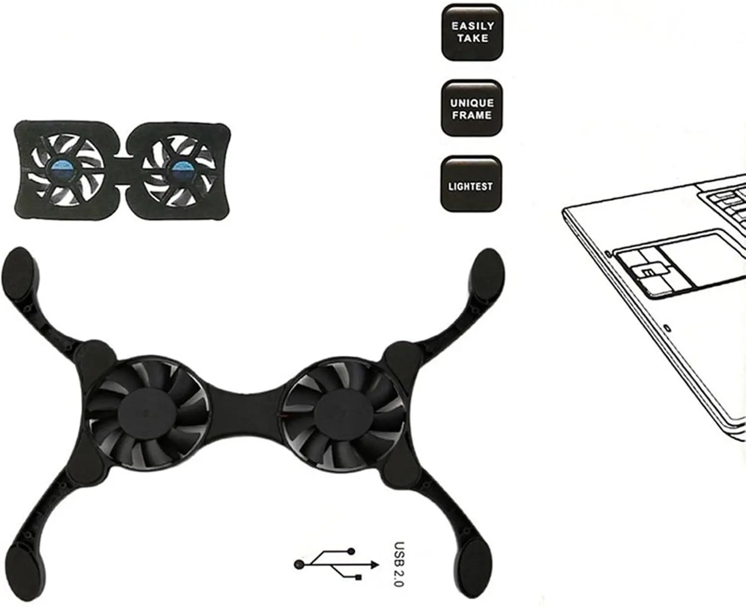 Support Ventilateur USB Double Fan Laptop Pliable | Refroidisseur Notebook 7-15 Pouces, ABS – CLEVI Paris