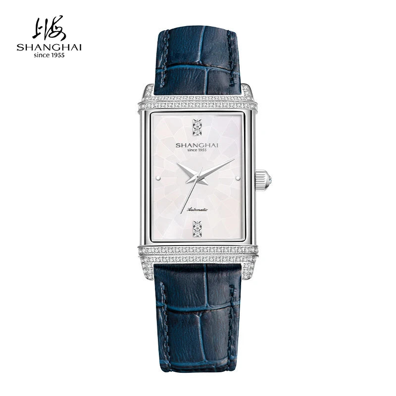 Shanghai Watch 22MT Montre Automatique Femme Rectangulaire Saphir Cuir 25x41mm – CLEVI Paris