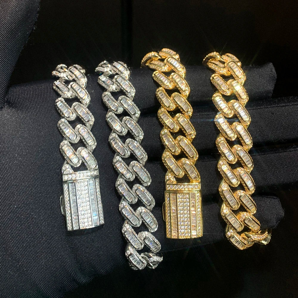 Collier Cuban Link 14mm Iced Out Zircone 5A – Hip Hop Mixte Or & Platine