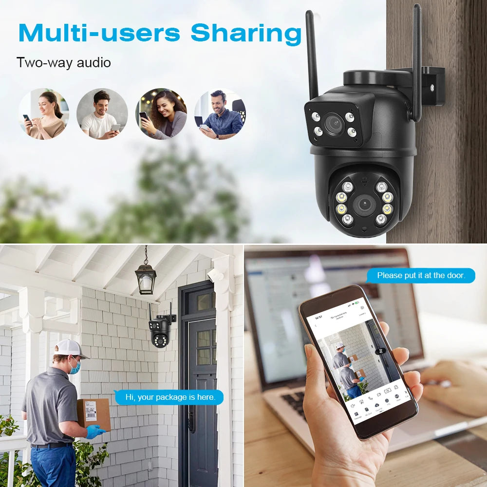 Caméra IP WiFi Dolob S5 — Double Objectif 4MP/8MP, Détection IA, Vision Nocturne Couleur, IP66 | CLEVI Paris