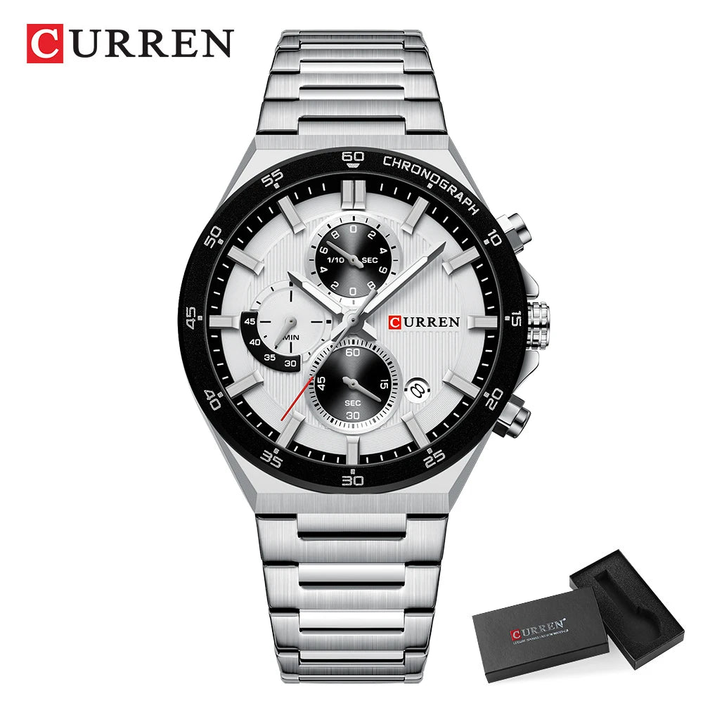 CURREN Montre Quartz Homme Chronographe Panda 43mm Acier Lumineux Date Auto – CLEVI Paris