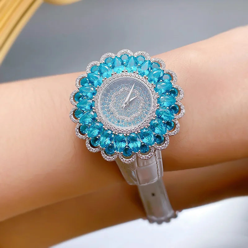 Montre Femme Bracelet Tourmaline Paraïba Quartz Cristal Saphir 10 Bar – CLEVI Paris