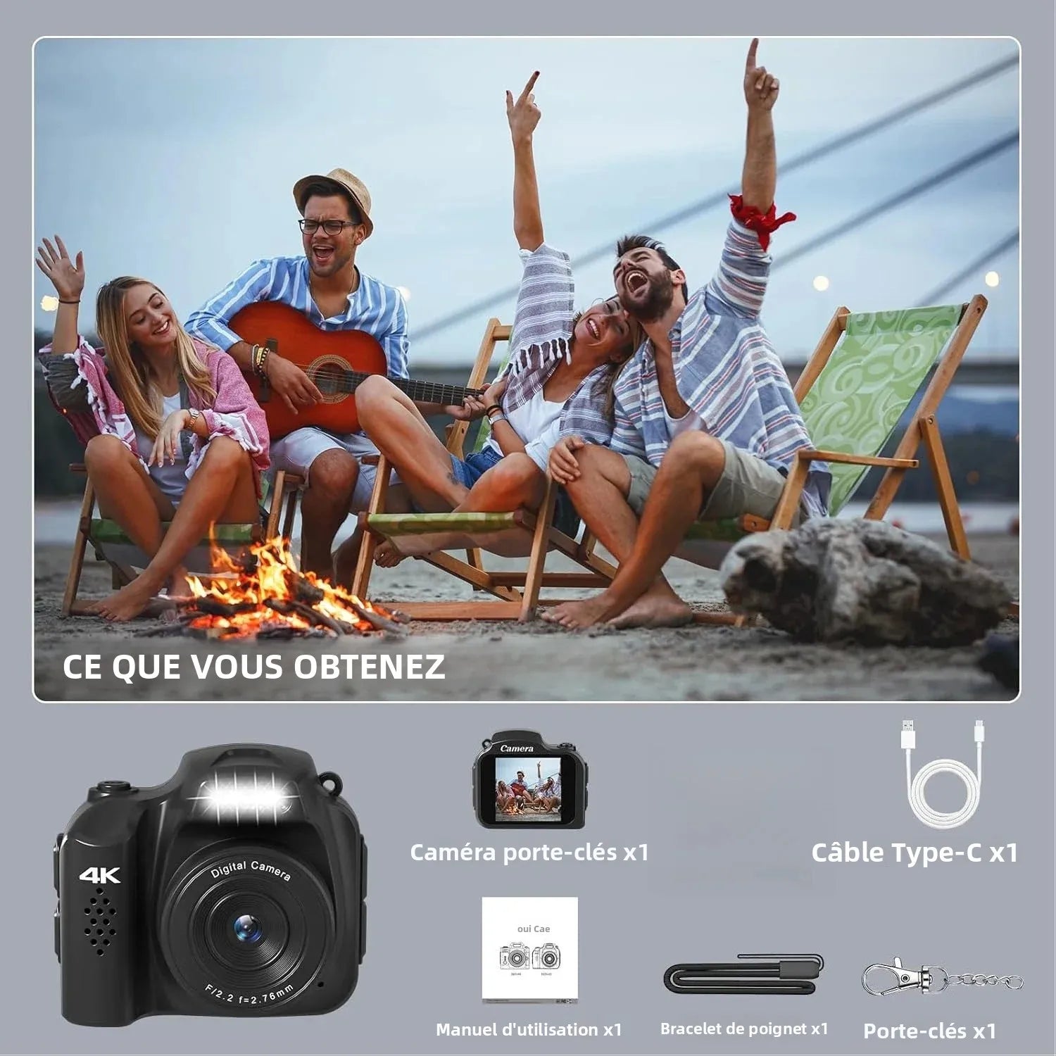 Mini Caméra Porte-clés OBIJOYI HJD-2 4K 64MP – Écran IPS 1,54", Flash LED, Angle 78°, Ultra-Compacte 30g, microSD en Option