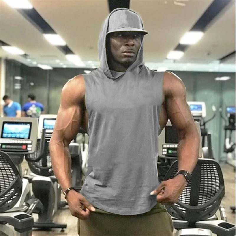 Débardeur à Capuche Homme – Coton | Sans Manches | Fitness & Running