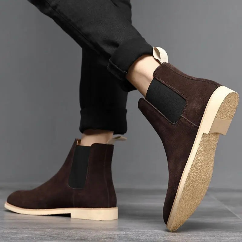 Chelsea Boots Homme Cuir Suédé Véritable Bout Pointu Style Britannique | 5 Coloris EU 35-46