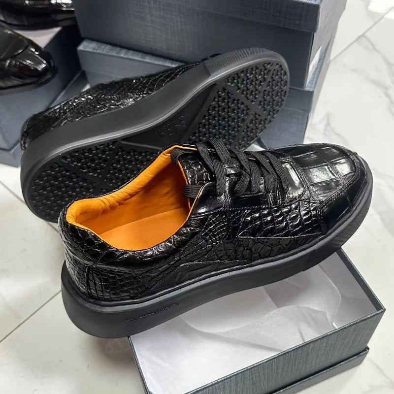 Sneakers Véritable Peau de Crocodile Homme Noir Lacets – Tailles 37-45 – CLEVI Paris