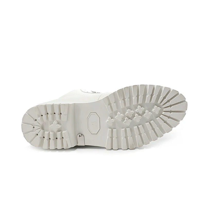 Bottines Femme Cuir Véritable & Laine Vraie – Semelle Épaisse, Lacets, Style Moto | Hiver