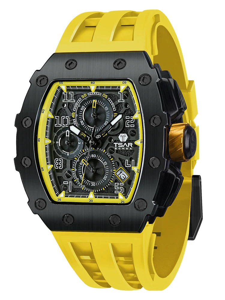 Montre Quartz Homme TSAR BOMBA TB-8204 Tonneau Saphir Chronographe – CLEVI Paris