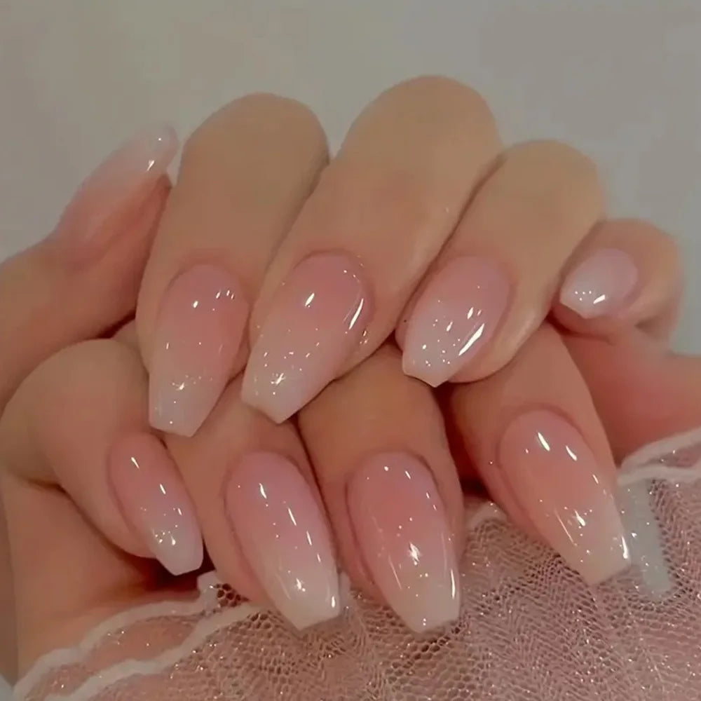 Faux Ongles Press-On Forme Ballerine | Lot de 24, Dégradé Rose, Réutilisables – CLEVI Paris