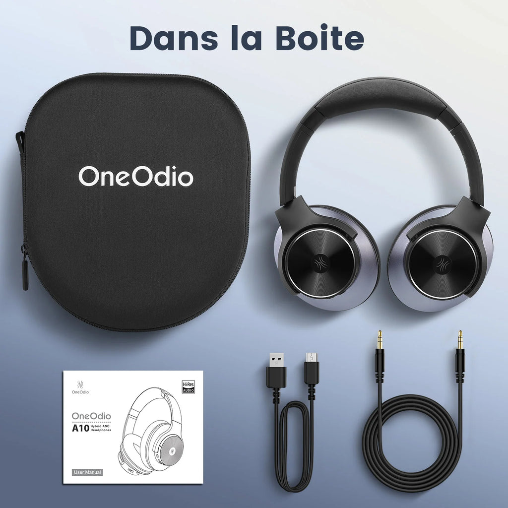 Casque Oneodio A10 ANC Hybride Bluetooth 5.4 Hi-Res Audio 5 Micros – CLEVI Paris