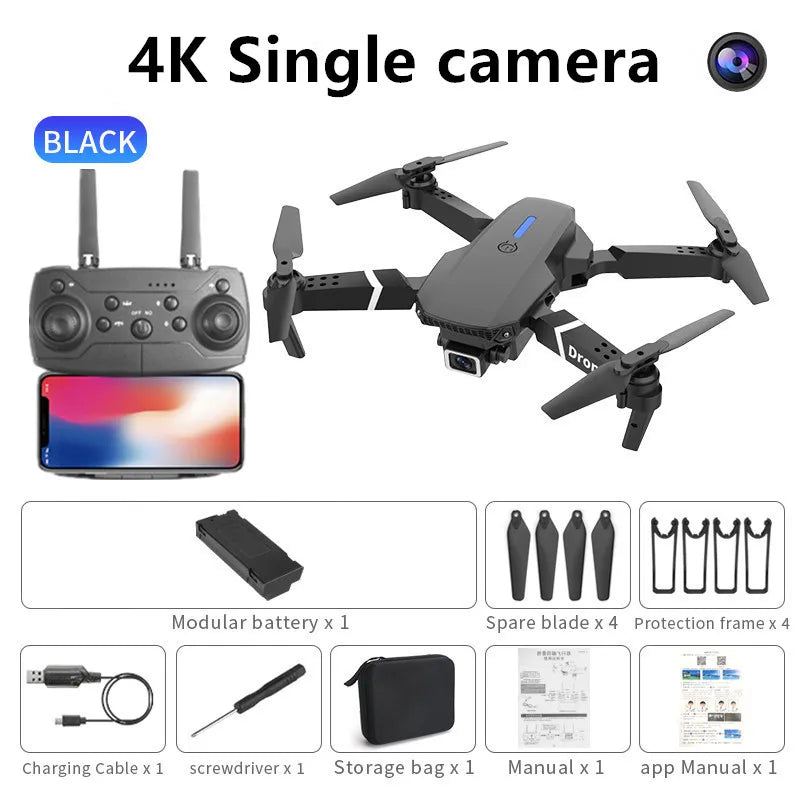 Drone Pliable E525 4K WiFi FPV – Double Caméra, Maintien d'Altitude, Gyroscope 6 Axes & Vol en Trajectoire – CLEVI Paris