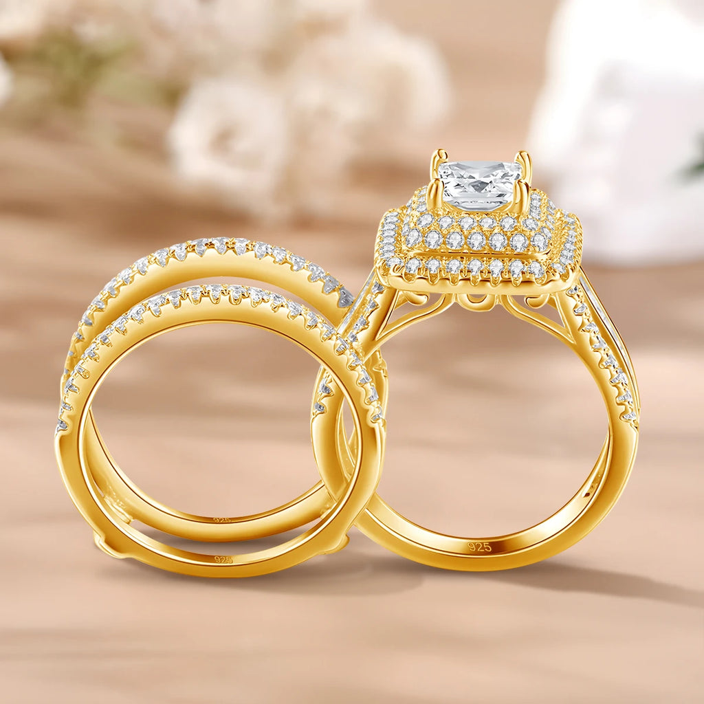 Bague Cluster Femme Moissanite Carrée 0,8ct Argent S925 Plaqué Or 18K – Fiançailles