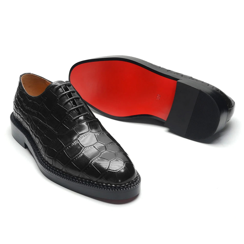 Richelieu Homme Luxe Rehaussant Cuir Vachette Motif Crocodile | Mariage Soirée EU 38-46